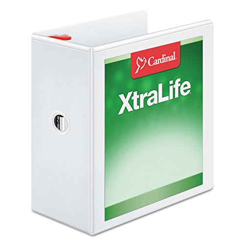 Cardinal 3 Ring Binder, 5 Inch Heavy Duty XtraLife Binder, Locking Slant-D Rings, Crack-Resistant Cover & Spine, ClearVue Covers with Shelf Pull, Holds 1,100 Sheets, White (26350) - color: White, size: 5-Inch