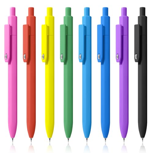 Piochoo Pens, 8 Pack Black Ink Gel Pens Ballpoint Smooth Writing Pens for Journaling, Cute Office Supplies for Nurses Women Teachers - color: Vivid ColorB