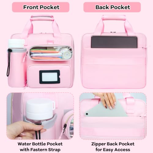 3 Inch D-Ring Zipper Binder Bag, 700 Sheet Capacity Multi-Pockets Organizer, 13 Inch Laptop Carrying Case with Bottle Holder& Shoulder Strap for School Office (Pink) - color: Vibrant Pink