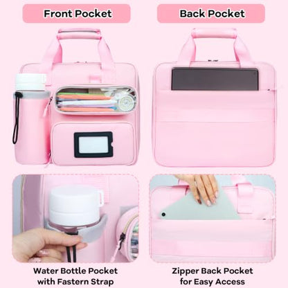 3 Inch D-Ring Zipper Binder Bag, 700 Sheet Capacity Multi-Pockets Organizer, 13 Inch Laptop Carrying Case with Bottle Holder& Shoulder Strap for School Office (Pink) - color: Vibrant Pink