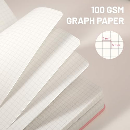 CAGIE Graph Paper Notebook 320 Pages 100 GSM Graphing Grid Journal B5 Hardcover Leather Quad Ruled Notebooks for Engineering, Math, Work, Pink - color: Pink, style: Graph A5