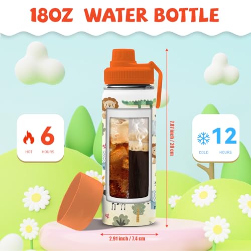 Animals Gifts for Kids - 18oz Animals Zoo Water Bottle with Straw Lid, Kids Stainless Steel Insulated Water Bottle, Leak Proof, BPA-Free, Giraffe Cup for School, Travel, Birthday Gift Cup for Teens - color: Zoo