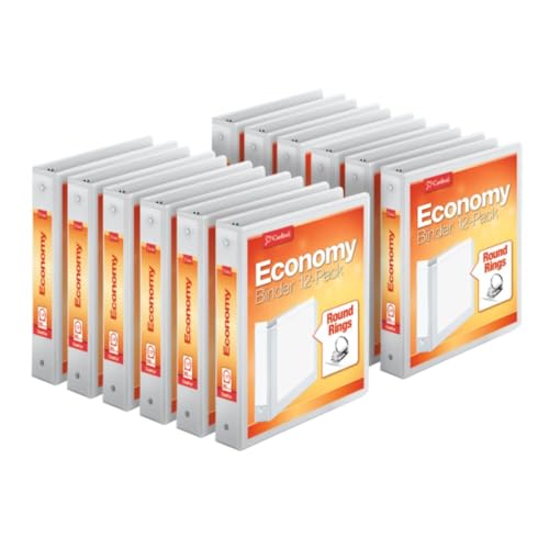 Cardinal Economy 3-Ring Binders, 1.5", Round Rings, Holds 350 Sheets, ClearVue Presentation View, Non-Stick, White, Carton of 12 (90631) - color: White, size: 1.5 Inch, style: Binders