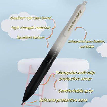Fengtaiyuan Retractable Gel Pens, 0.5mm ST Precision Tip Quick Dry Black Ink, Gradient Black Barrel with Triangular Silicone Non-Slip Grip, Ergonomic Smooth Pens for Exam School Office [Pack of 6] - color: Black FRW01P6