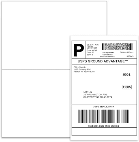 BESTEASY 1000 Half Sheet Self Adhesive Shipping Labels, Laser/Ink Jet White Blank Shipping Labels 8.5" x 5.5" Address Labels (500 Sheet Total 1000 Labels) - size: 500 sheets, style: 2 up-8.5"x5.5"