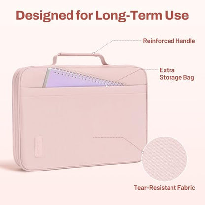 SUNEE Zipper Binder 1 Inch, Removable 3-Ring Binder, 175-Sheet Capacity, 5-Tab Dividers Expanding File Folder, Small Binder Bag Organizer Storage for Student School Classroom Supplies, Pink Lotus - color: Pink Lotus