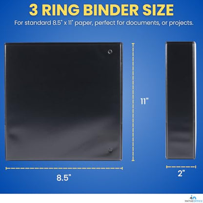 1InTheOffice 2 Inch 3 Ring Binder, D Ring Binder, View Binder with Label Holder, 8.5" x 11", 2" Capacity, Black, 2 Pack