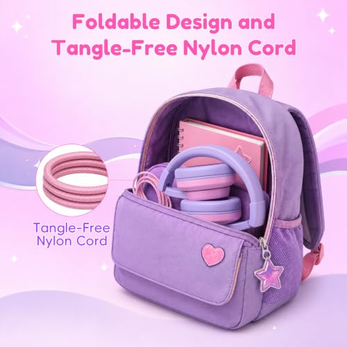 Candy Bila Kids Headphones, Wired Headphones for Kids Over Ear with Microphone, Foldable Headphone for Learning & Entertainment, Gradient Red - color: Gradient Red