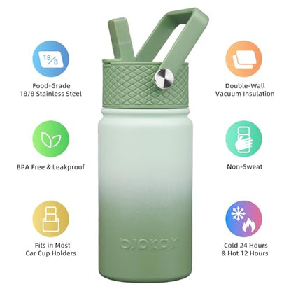 BJPKPK Insulated Water Bottle, 15oz Stainless Steel with Straw Lid | Leak Proof, BPA-Free, Vacuum Insulated, Keep Drink Cold & Hot, Metal Water Bottle for Travel, Gym, Office, Cupholder Friendly - color: Forest Green, style: N-15oz-Color Lid