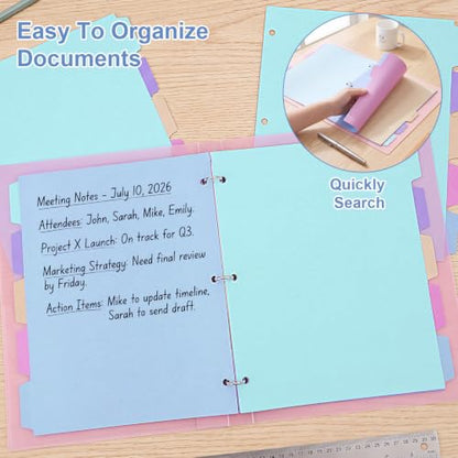 6 Sets 30 Pcs Binder Dividers with Tabs for 3 Ring Notebook Index Pages | Colorful Paper Writable and Preprinted 5 Tabs, 8.5 × 11 Inch Organizing Documents Files For School Office Home
