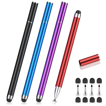 MEKO 4 Pack Stylus Pens for Touchscreens, 2-in-1 High Sensitivity&Precision Capacitive Stylus Pens for iPad iPhone Android Smartphone Tablets All Touchscreen Devices(4 Stylus + 12 Tips) | 4 Pack, 2-in-1 High Sensitivity, Capacitive Stylus Pens for iPad iP