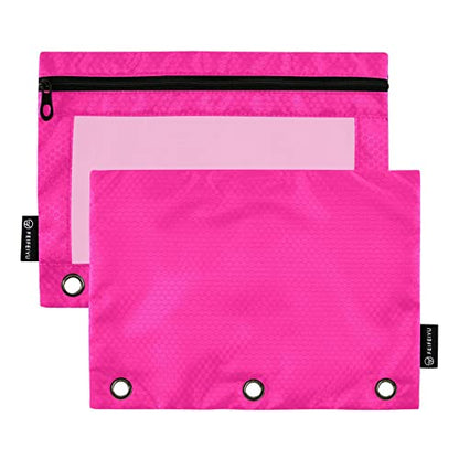 Binder Pouches,Deep Pink Pencil Pouch for 3 Ring Binder 2 Pack Clear Pencil Bag with Zipper for Office School Supplies - color: Deep Pink