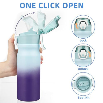 BJPKPK 18oz Insulated Water Bottle with Straw Stainless Steel Double Wall Water Bottles BPA Free Leak Proof Thermal Flask with Lockable Flip Lid and Soft Silicone Spout,Ocean Dream - color: A-Ocean Dream, size: 18 Ounces