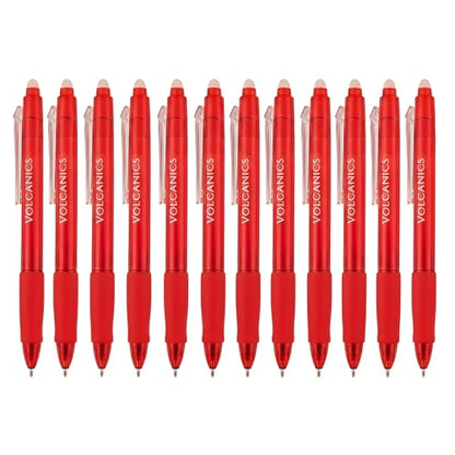 Volcanics Erasable Gel Pens Red Ink, 12 Pack Retractable Clicker Gel Ink Pen, 0.7mm,Fine Point Smooth Writing for Office Work Journaling - color: Red