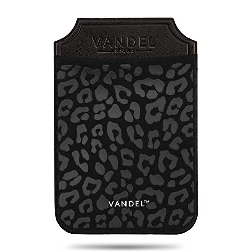 VANDEL Pocket – Stick-On Fabric Phone Wallet Stick On for Women, Cute Credit Card Holder for Phone Case, Stick On Back of Phone Fabric Sleeve for iPhone Pocket - color: Black Leopard