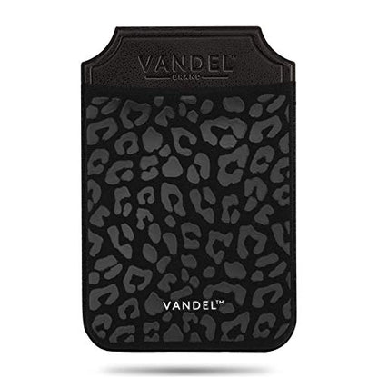 VANDEL Pocket – Stick-On Fabric Phone Wallet Stick On for Women, Cute Credit Card Holder for Phone Case, Stick On Back of Phone Fabric Sleeve for iPhone Pocket - color: Black Leopard