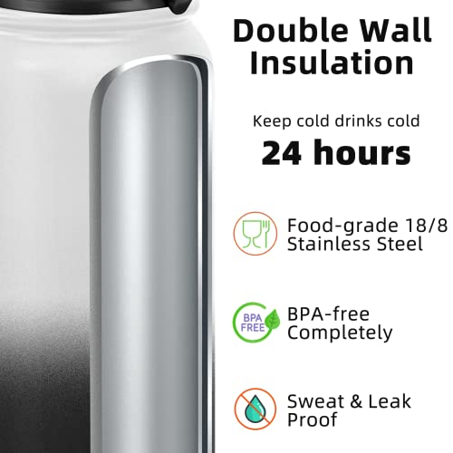Fanhaw 20 Oz Kids Insulated Stainless Steel Water Bottle with Straw Lid, Leakproof & Anti-Dust Everyday Use Bottle for School, Women & Men, Back to School Essentials (White Black) - color: White Black, style: 20 Ounces