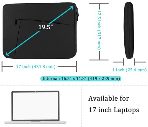 Laptop Case Sleeve 17 inch, Shockproof Protective Computer Carrying Cover with Front Pocket, Durable Laptop Sleeve for 17-17.3 inch HP, Dell, Acer, Asus, Notebook, Black - color: Black, size: 17 inch