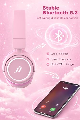 B2 Kids Bluetooth Headphones, 85/94dB Safe Volume Limited, 80H Playtime,Bluetooth 5.2, USB C, Kids Headphones Wireless for Travel Pad Tablet (Light Pink) - color: Light Pink