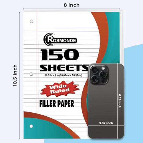 Rosmonde Loose Leaf Paper, 450 Sheets, 3 Pack, Wide Ruled Sheets, Combo, Spiral Notebooks, 12 Pack, 1 Subject Notebook, Wide Ruled, 70 Sheets, Assorted Colors, School, College & Office