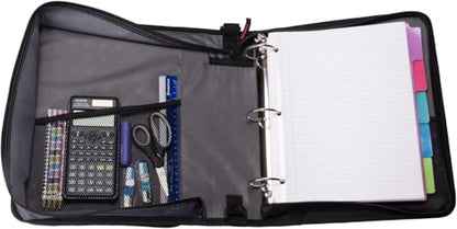 Case-it 2 Inch 3 O-Ring Zipper Binder with Padded Laptop Case Workstation, Shoulder Strap, LT-117, Black - color: D Black / Multi, size: 36 Pack