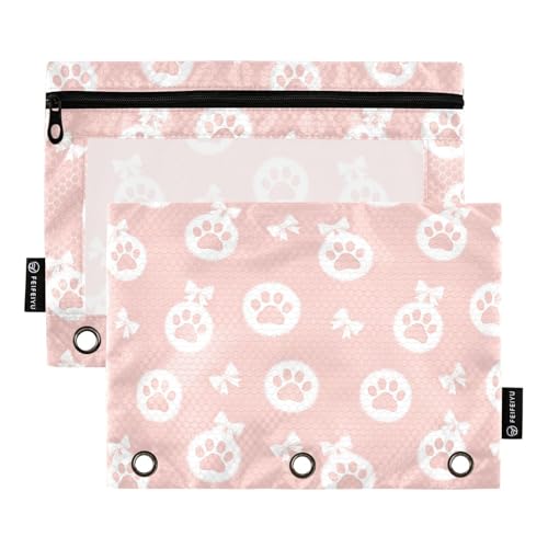 Emelivor Cute Paw Pink Pencil Pouch for 3 Ring Binder 2 Pcs Pockets Pencil Pouches Bag with Clear Pencil Case Cosmetic Bag for College Office Daily Supplies - color: 30-Paw Pink