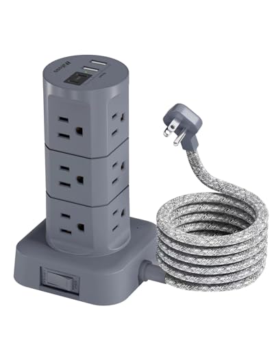 Charging Station Tower, Power Strips with Surge Protection, Flat Plug, 12 Outlets 4 USB Ports, 1875W/15A 1080J 6Ft Extension Cord with Multiple Outlets, Office Desk Supplies, Dorm Essentials, Gray - color: Gray, size: 6 FT