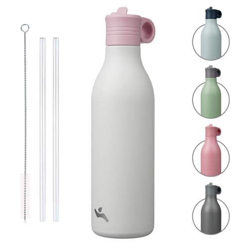 Konokyo 25oz Insulated Travel Water Bottle with Straw, White | Stainless steel, BPA free, leak proof, double wall, dishwasher safe. Reusable for gym, workouts, and daily use - color: White, size: 25 Ounces