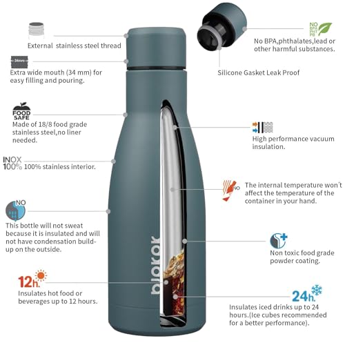 BJPKPK 12oz Water Bottles Stainless Steel Double Wall Vacuum Insulated Small Water Bottles for Travel,Deep Grey - color: Deep Grey, size: 12 Ounces
