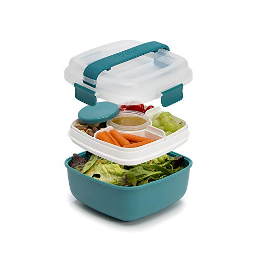 Goodful Stackable Lunch Box Container, Bento Style Food Storage with Removeable Compartments for Sandwich, Snacks, Toppings & Dressing, Leak-Proof and Made without BPA, 56-Ounce, Teal - color: Teal, size: 56-Ounce
