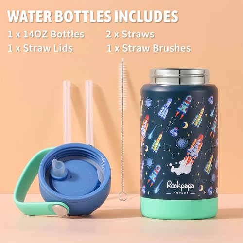 rockpapa Kids Lunch Box Set with 14oz Insulated Water Bottle & Lunch Bag, Leakproof 5.5 Cups Bento Box for School & Children, BPA-Free, Microwave Safe for Boys Girls (Blue Rocket) - color: Blue Rocket