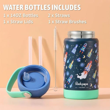 rockpapa Kids Lunch Box Set with 14oz Insulated Water Bottle & Lunch Bag, Leakproof 5.5 Cups Bento Box for School & Children, BPA-Free, Microwave Safe for Boys Girls (Blue Rocket) - color: Blue Rocket