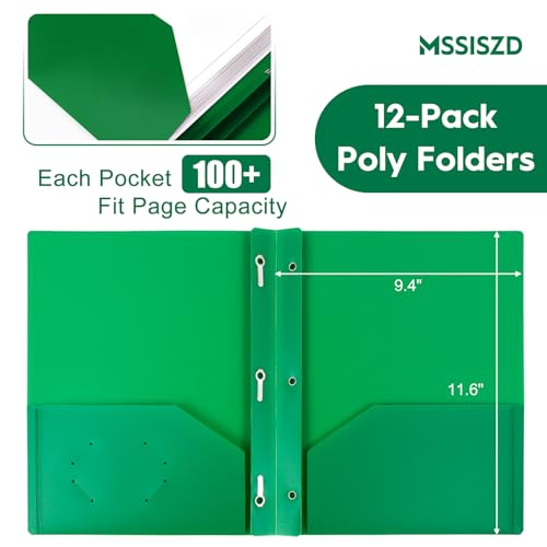 6-Pack Green Plastic Folders with Pockets and Prongs,2-Pocket Folders with 3 Fasteners, Holds US Letter Size Paper for School/Office/Home - color: Green, size: 6-Pack