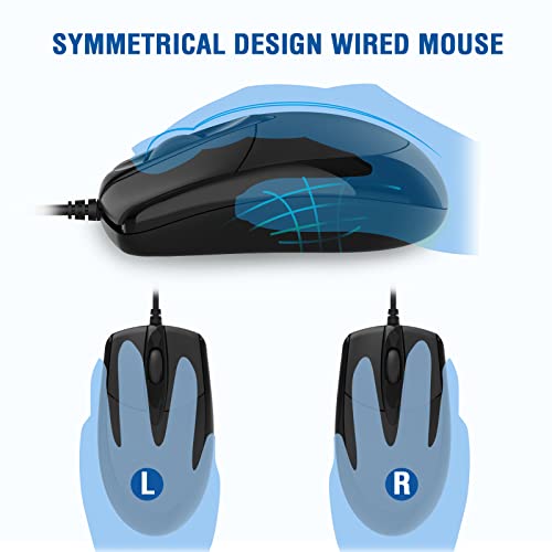 Wired Keyboard and Mouse Combo, EDJO Full-Sized Ergonomic Computer Keyboard with Palm Rest and Optical Wired Mouse for Windows, Mac OS Desktop/Laptop/PC - color: Black