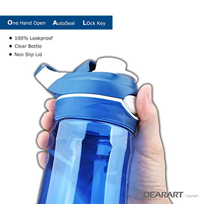 DEARART 2-Pack 32oz Purple-Mix Water Bottle & 24oz Blue Water Bottle BPA FREE Hidden Cup Mouth Has Handle Easy Carried, Suit School Office Walking Yoga Gym Working etc.
