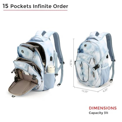 Swissdigital Laptop Backpack with USB Charging Port, 31l Backpack for Men | USB Charging Port, 31l, Travel Backpack, Polka Blue SD803-105 - color: Polka Blue