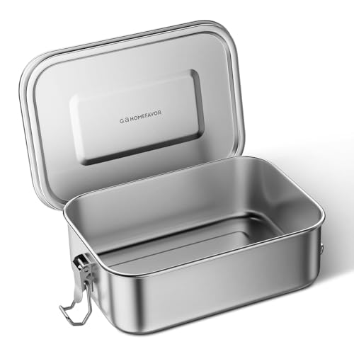G.a HOMEFAVOR Stainless Steel Bento Lunch Box - Leak-Proof Metal Bento Box, Large Food Container with Lock Clips, Snack Container, Dishwasher Safe, 800 ml/27 oz - size: 800 ml - No Compartments