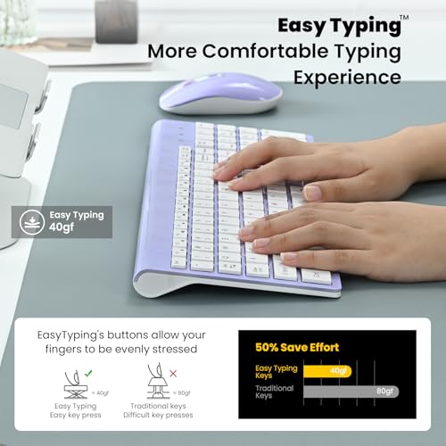 cimetech Wireless Keyboard and Mouse Combo, Compact Full Size Wireless Computer Keyboard and Mouse Set 2.4G Ultra-Thin Sleek Design for Windows, Computer, Desktop, PC, Notebook - Purple - color: Purple White