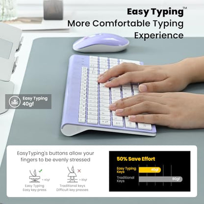 cimetech Wireless Keyboard and Mouse Combo, Compact Full Size Wireless Computer Keyboard and Mouse Set 2.4G Ultra-Thin Sleek Design for Windows, Computer, Desktop, PC, Notebook - Purple - color: Purple White