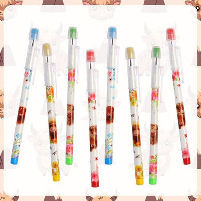 Kolewo4ever 48pcs HB Highland Cow Pencils Kawaii Cute Multipoint Pencil Push Translucent Non Sharpening Stackable Pencils Pop Up Plastic Pencil for Classroom Rewards Carnival Prizes (Highland Cow)