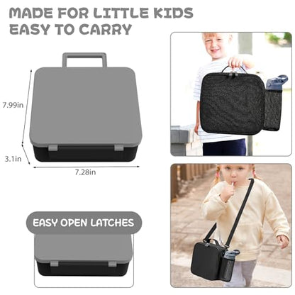 Kids Bento Lunch Box with 8oz Soup Thermo, Water Bottle, Kids Leakproof Lunch Food Containers with 4 Compartment, Insulated Hot Food Jar with Lunch Bag for School, Trvael (Black) - color: Black
