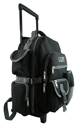 K-Cliffs Heavy Duty Rolling Backpack School Bookbag with Wheels Deluxe Wheeled Daypack - color: Black