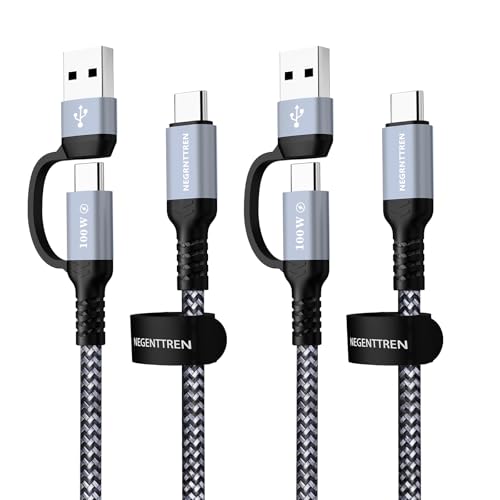 2 in 1 USB C to C Cable 100W (6FT, 2Pack), 5A Fast Charging Type A to C Charger Cord Nylon Braided USB C Cable for iPhone 16 Max Series, MacBook Pro, iPad (100W Cable) - size: 6FT 100W Silver