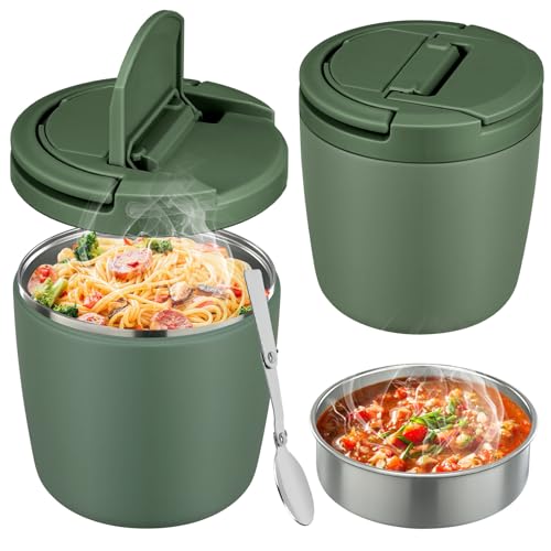 wiwens 40oz Insulated Lunch Containers for Adults Soup Thermo for Hot Food | Leak Proof Wide Mouth Vacuum Stainless Steel Thermal Jar Bento Box with Buckle Lid and Spoon - color: Green