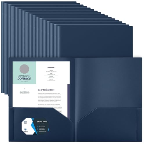 Gueevin 150 Pcs Plastic Folders with Pockets, Two Pocket Folder Fit 8.5 x 11 Inch Letter Size Paper, Heavy Duty School Folders Business Card Holder for Home Office School Bussiness (Dark Blue) - color: Dark Blue