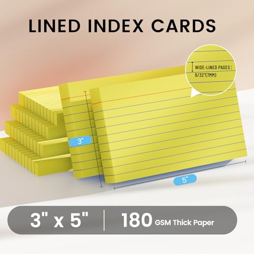 Index Cards 3x5 Inch, 300sheets, Flash Cards,Ruled Lined Yellow Note Cards Paper For Studying, Schools Supplies, College, Office And Home Organization, Note Taking Supplies - color: Yellow