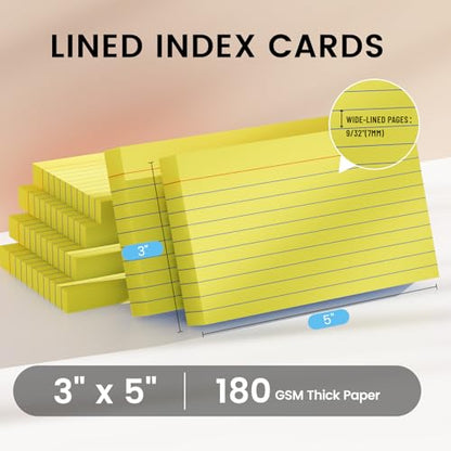 Index Cards 3x5 Inch, 300sheets, Flash Cards,Ruled Lined Yellow Note Cards Paper For Studying, Schools Supplies, College, Office And Home Organization, Note Taking Supplies - color: Yellow