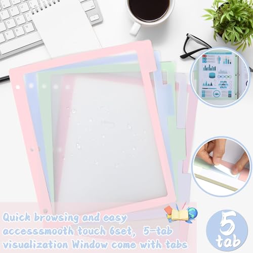 30PCS/6 Set 3 Ring Binder Dividers with 5 Tabs Color Page Dividers for 3 Ring Binder with Tabs 11.5×8.5inch Clear Folder Divider 3 Ring File Dividers Tabbed Index Dividers for School Office (Pastel) - color: Pastel
