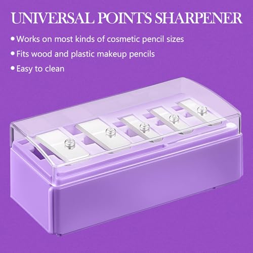Honoson 2 Pcs 5 Hole Cosmetic Long Point Manual Pencil Sharpener with Plastic Lid Makeup Eyeliner Pencil Sharpener (Purple) - color: Purple