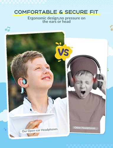 iClever Kids Bluetooth Headphones, Air Conduction Open Ear Headphones, Safe Volume 74&85dBA, 360° Bending Resistance Durable, 11.5H Playtime, Bluetooth 5.4 Kids Wireless Headphones for Travel/School - color: Blue